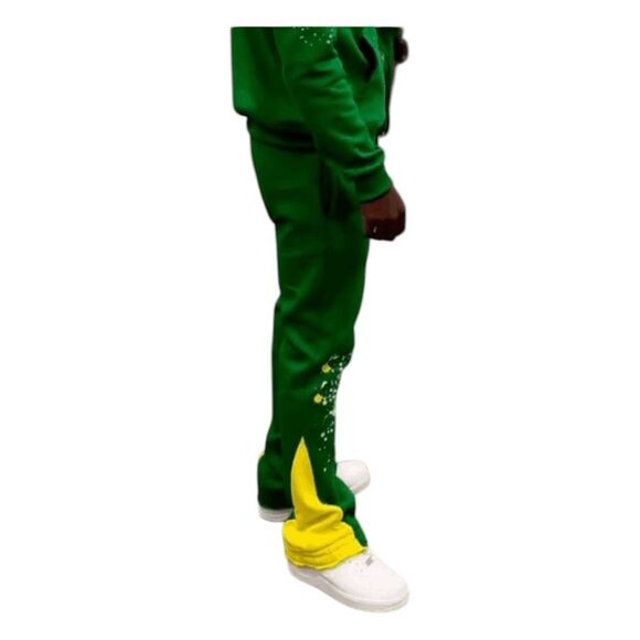 SBL Struck By Love Flare Leg Jogger Pants Green Yellow Fleece Knit Colorblock S - Picture 2 of 8